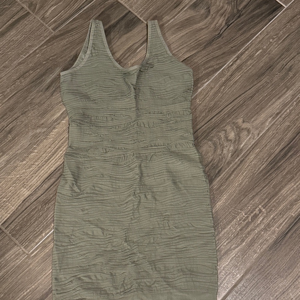Poof Excellence Textured Olive Mini Dress